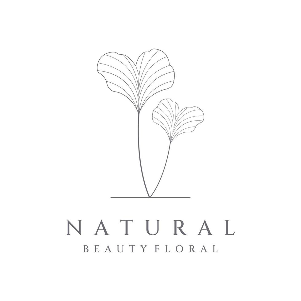 Natural botanical logo organic template vector design with leaves, flowers, stems. With minimalist outline, elegant.Suitable for beauty, badge,wedding and business.