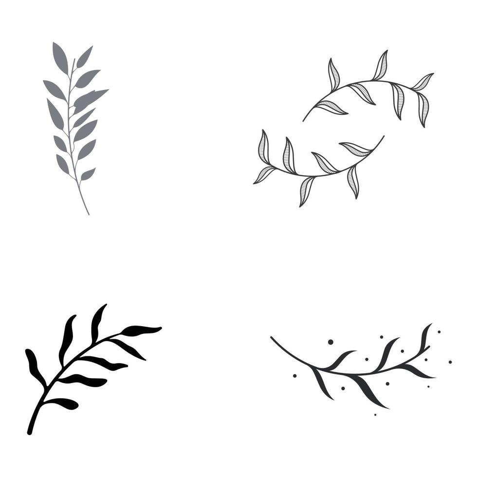 Natural botanical logo organic template vector design with leaves, flowers, stems. With minimalist outline, elegant.Suitable for beauty, badge,wedding and business.