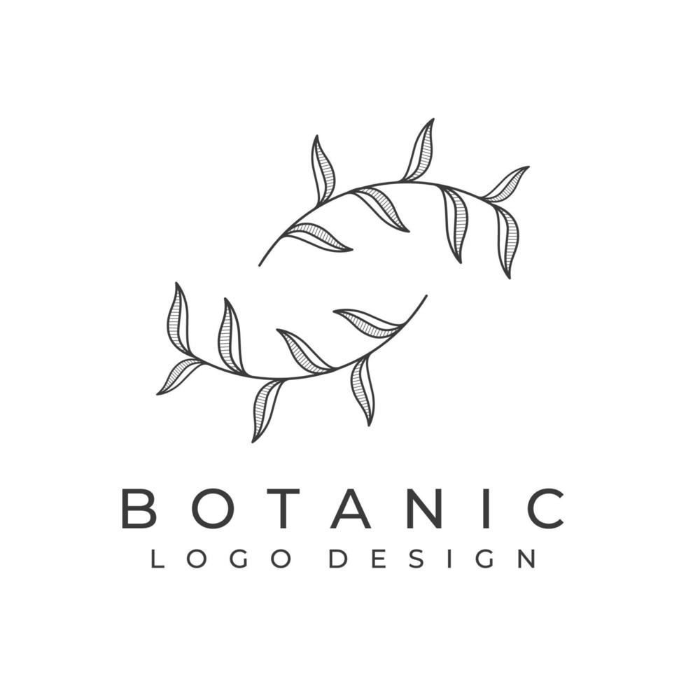 Natural botanical logo organic template vector design with leaves, flowers, stems. With minimalist outline, elegant.Suitable for beauty, badge,wedding and business.