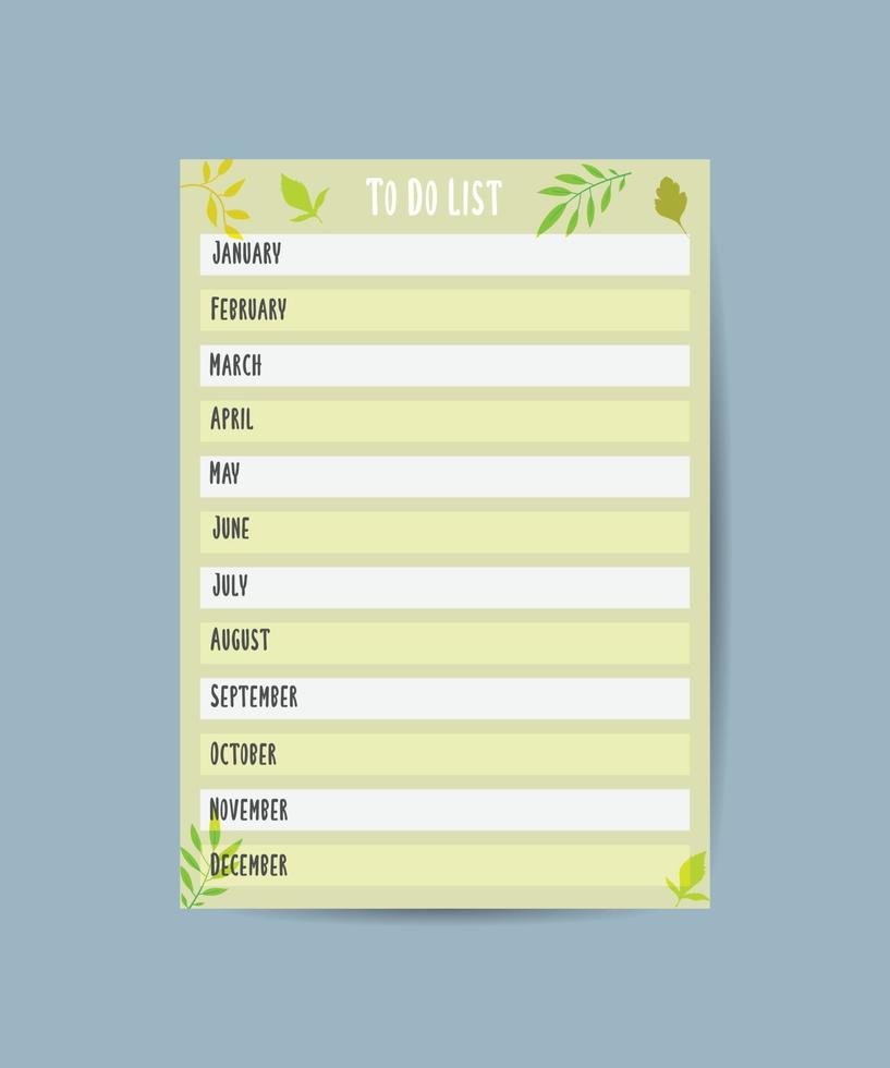 To do planner template Daily check list monthly list to do cartoon vector illustration