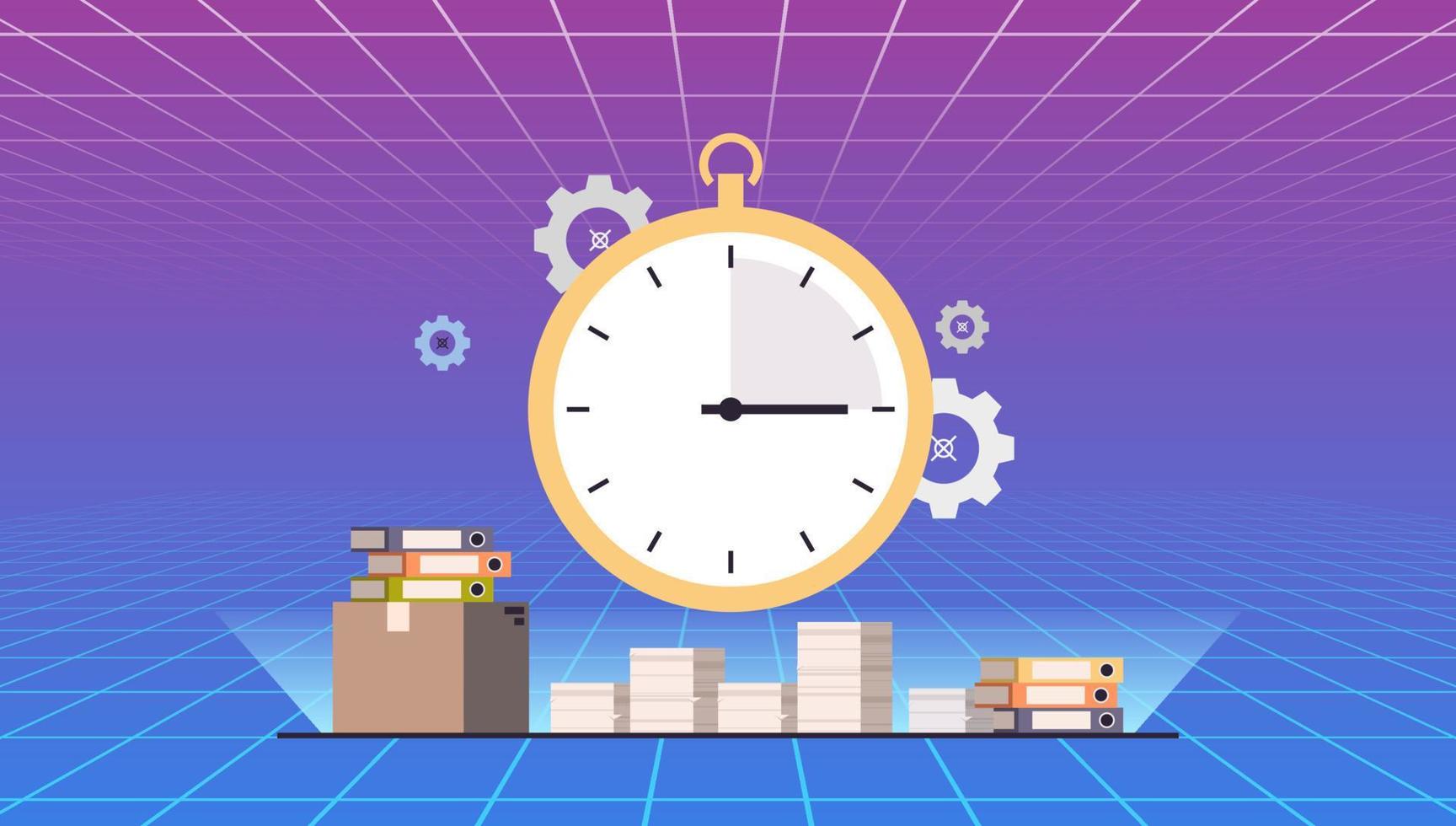 Stopwatch running in office hurry at work deadline time management concept flat vector illustration.