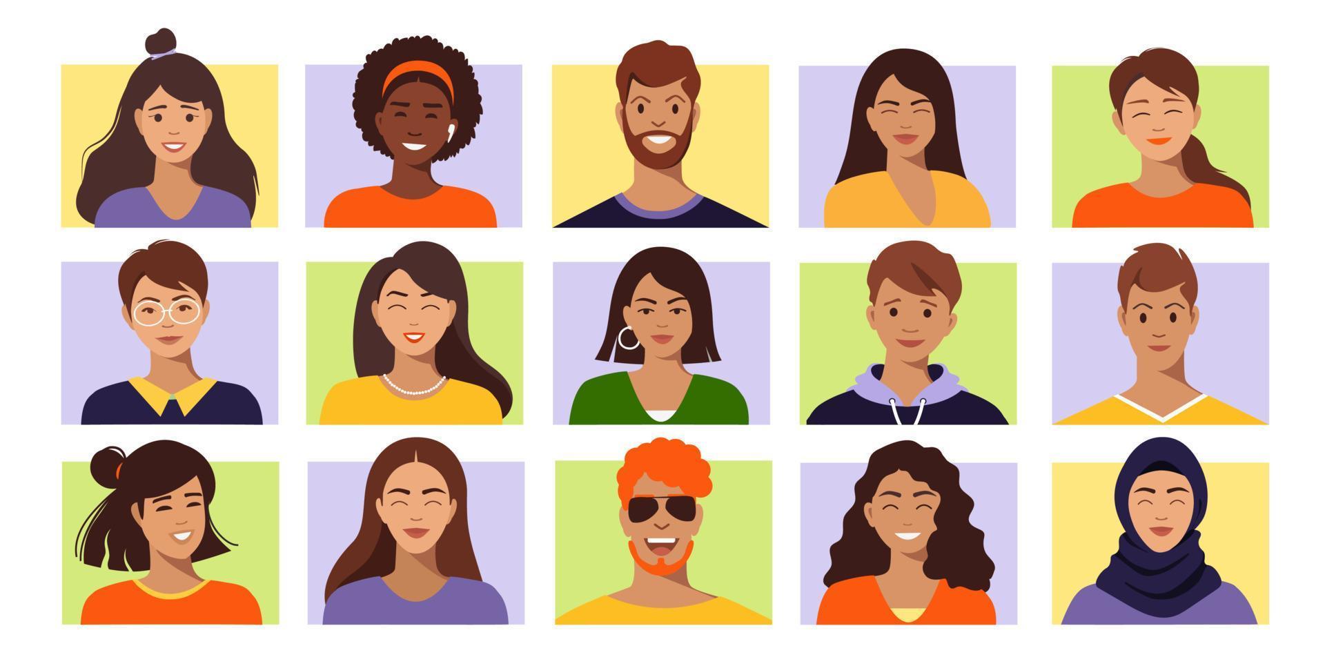 conjunto de retratos, avatares con lindos personajes vectoriales vector