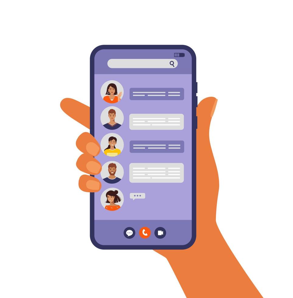 smartphone screen in hand, concept of social networks, chatting, communication in messengers vector