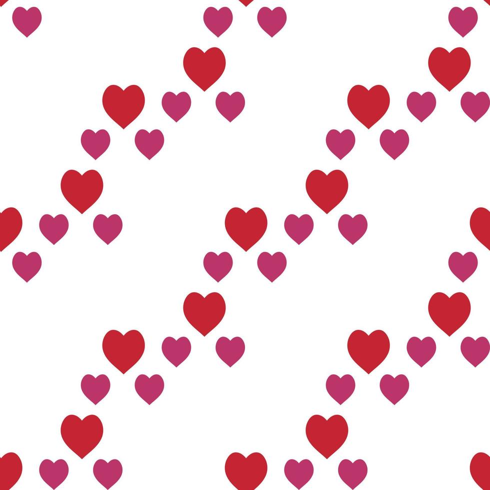 Seamless pattern with creative red and bright pink hearts on white background. Vector image.