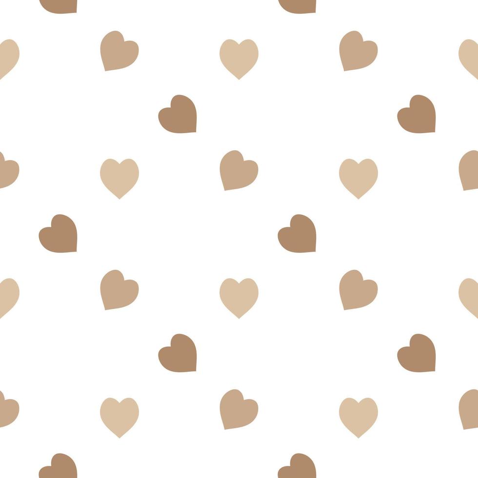 Seamless pattern with simple beige hearts on white background. Vector image.