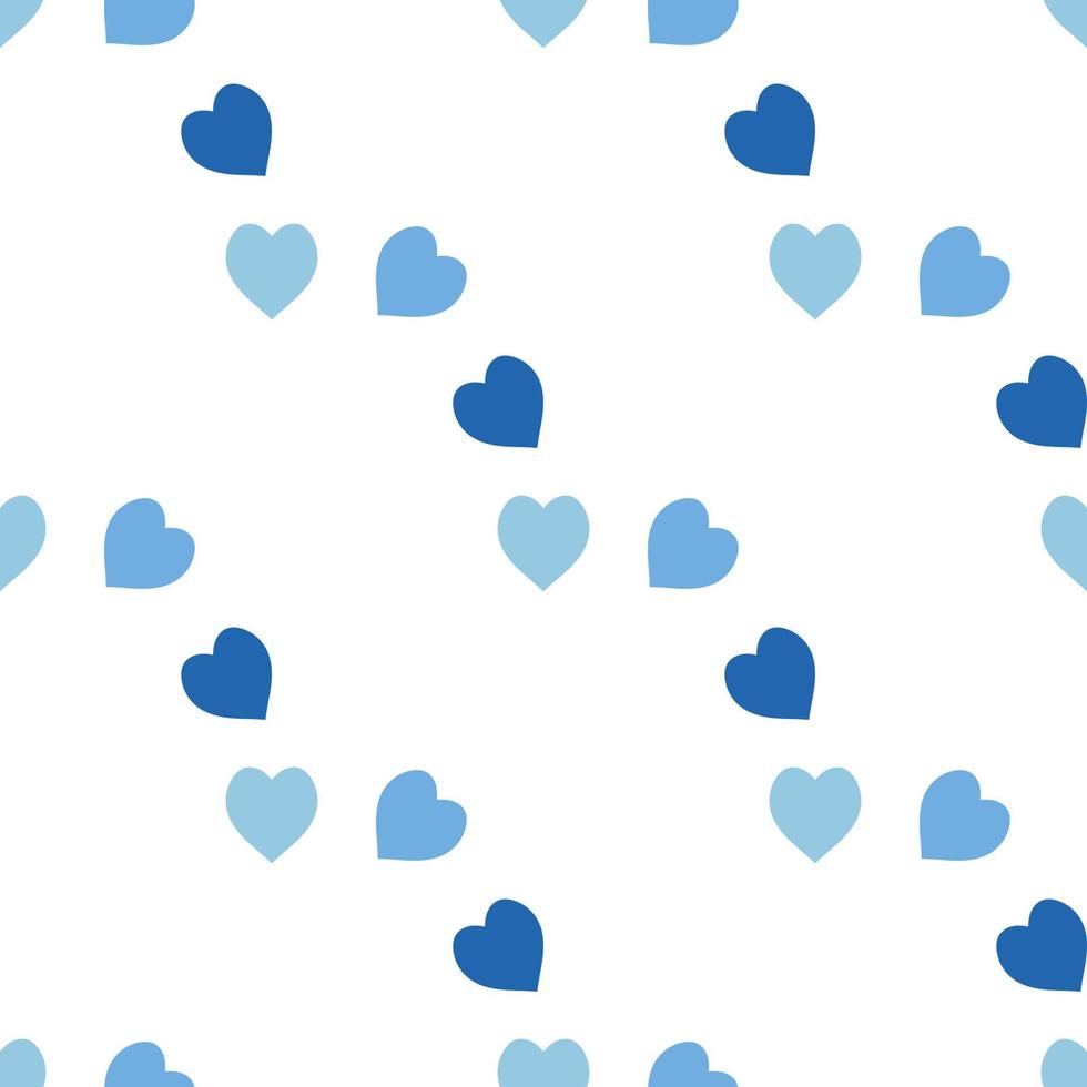 Seamless pattern with simple blue hearts on white background. Vector image.