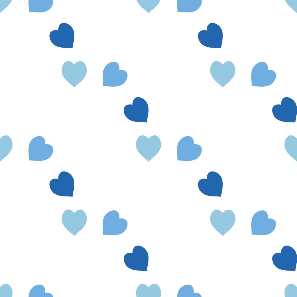 Seamless pattern with simple blue hearts on white background. Vector image.