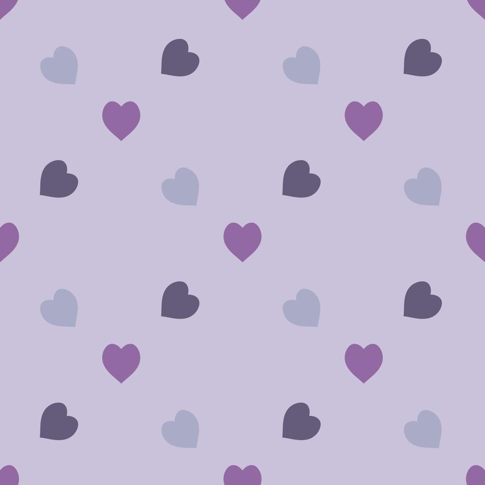Seamless pattern with cold discreet violet and gray hearts on light lilac background. Vector image.