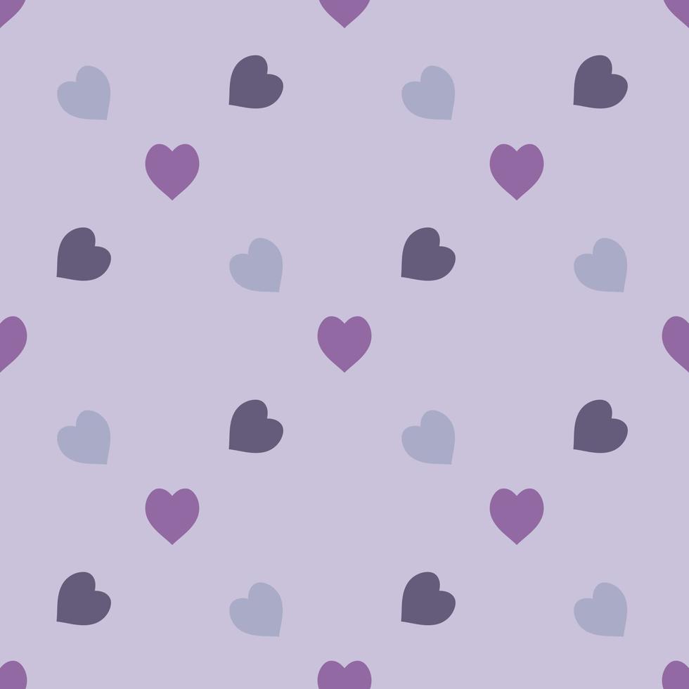 Seamless pattern with cold discreet violet and gray hearts on light lilac background. Vector image.