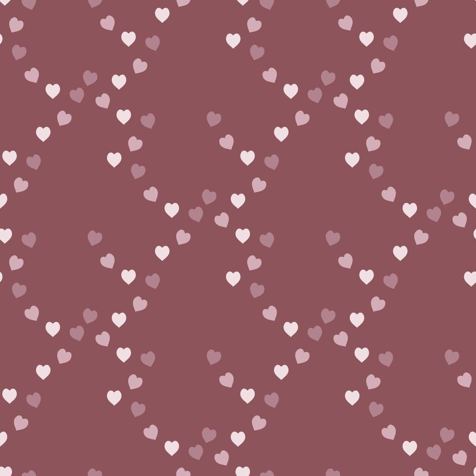 Seamless pattern with cozy pink hearts on discreet dark pink background. Vector image.