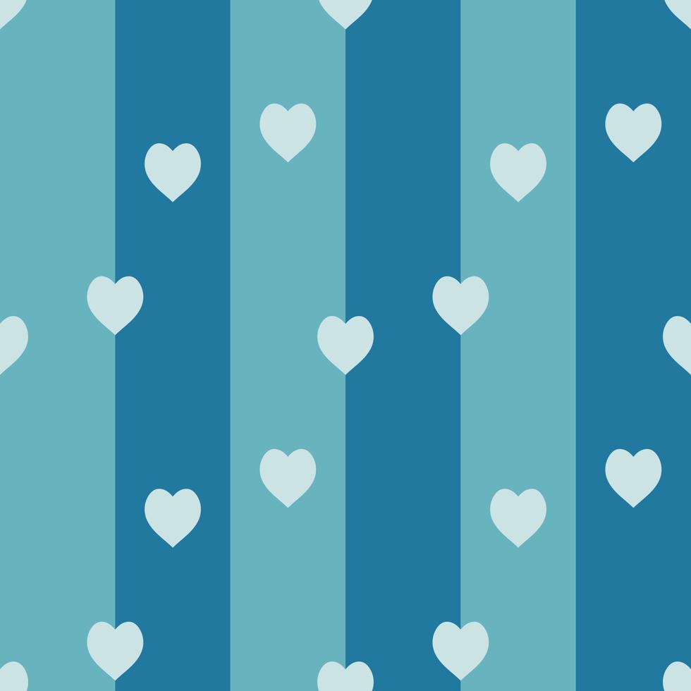 Seamless pattern with light blue hearts on striped blue background. Vector image.