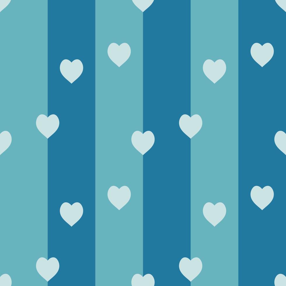 de patrones sin fisuras con corazones de color azul claro sobre fondo azul rayado. imagen vectorial vector