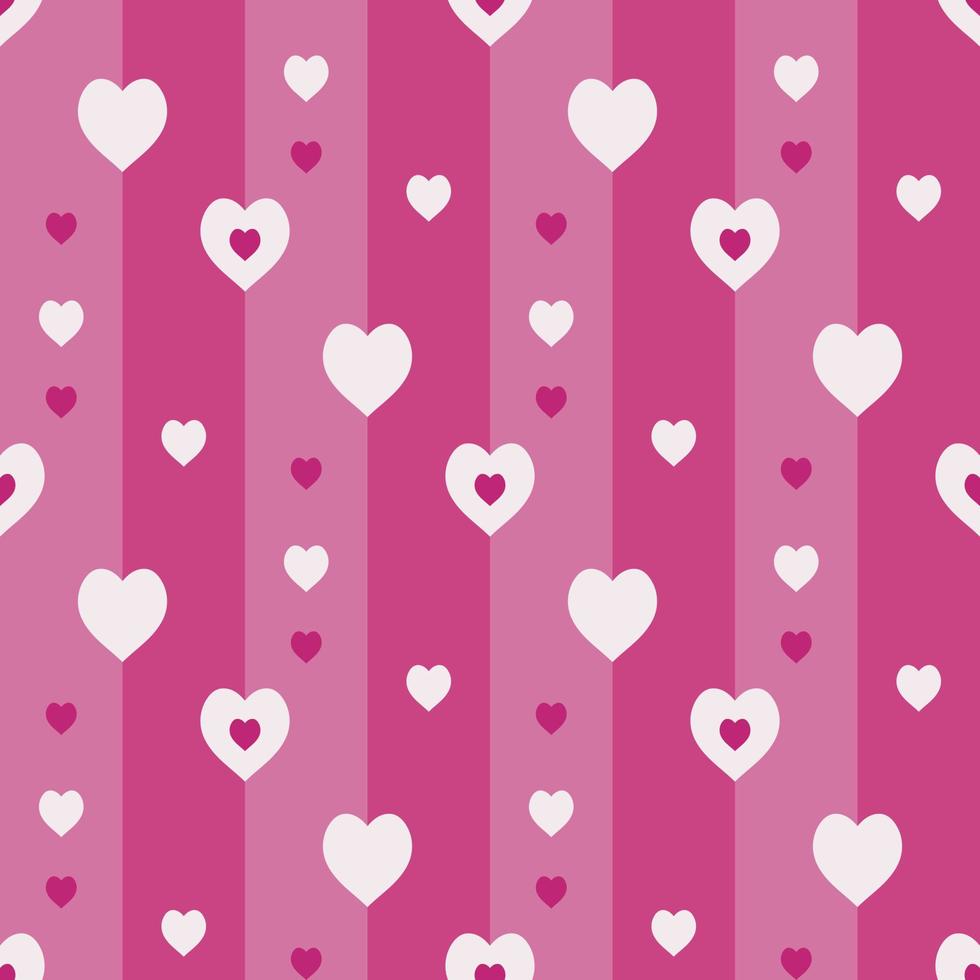 patrón sin costuras con corazones rosas sobre fondo rosa rayado. imagen vectorial vector