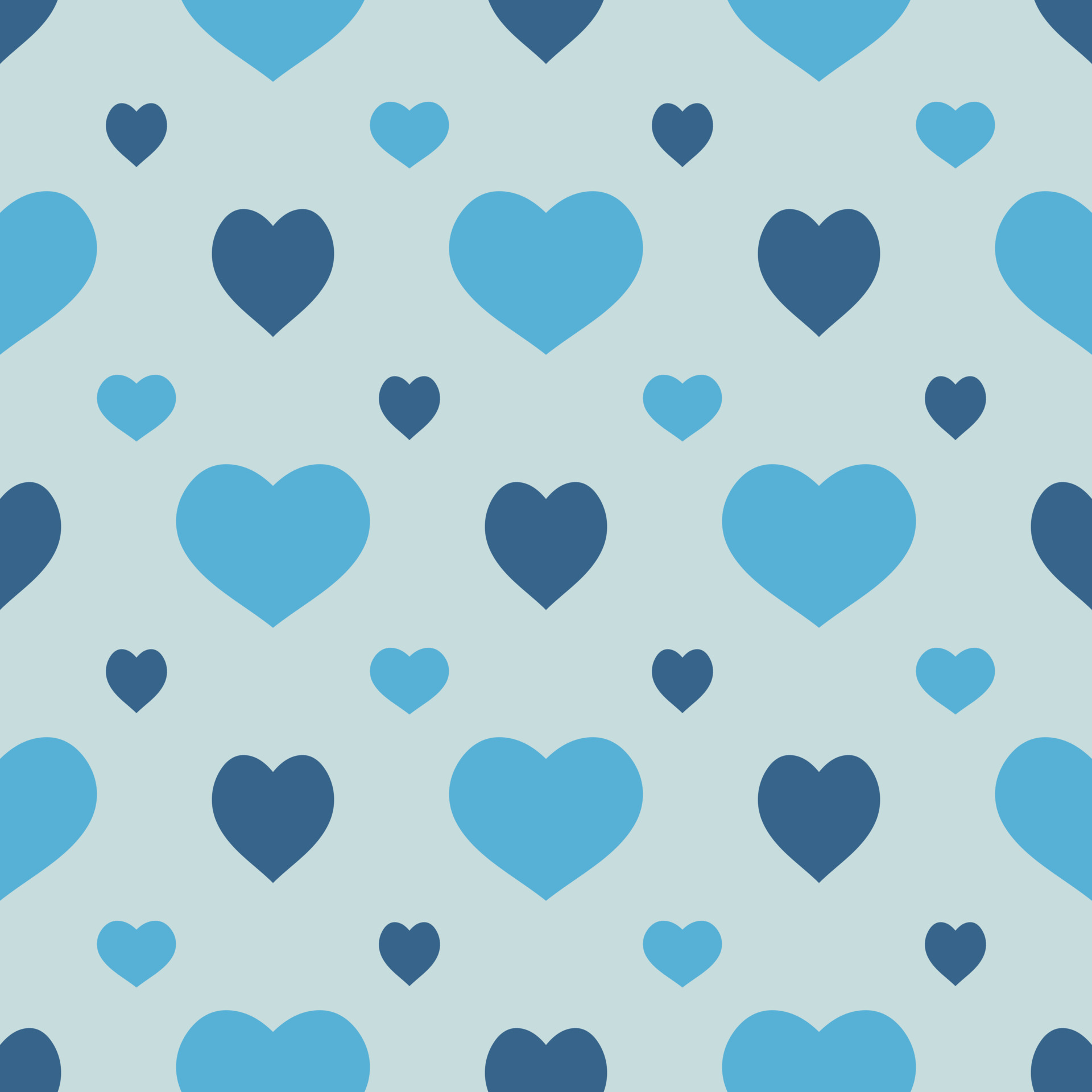 Seamless pattern with positive blue hearts on light blue background