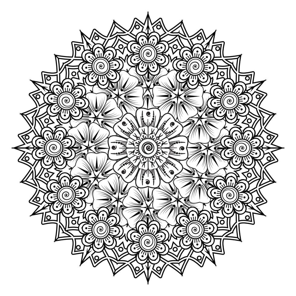 Circular pattern in form of mandala for Henna, Mehndi, tattoo, decoration. Decorative ornament in ethnic oriental style. Coloring book page. vector