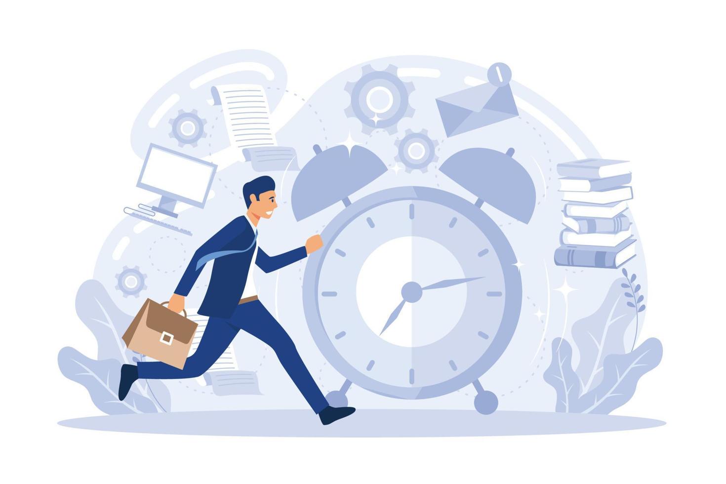 Businessmen running a race against time. Business concept. illustration in flat style. vector