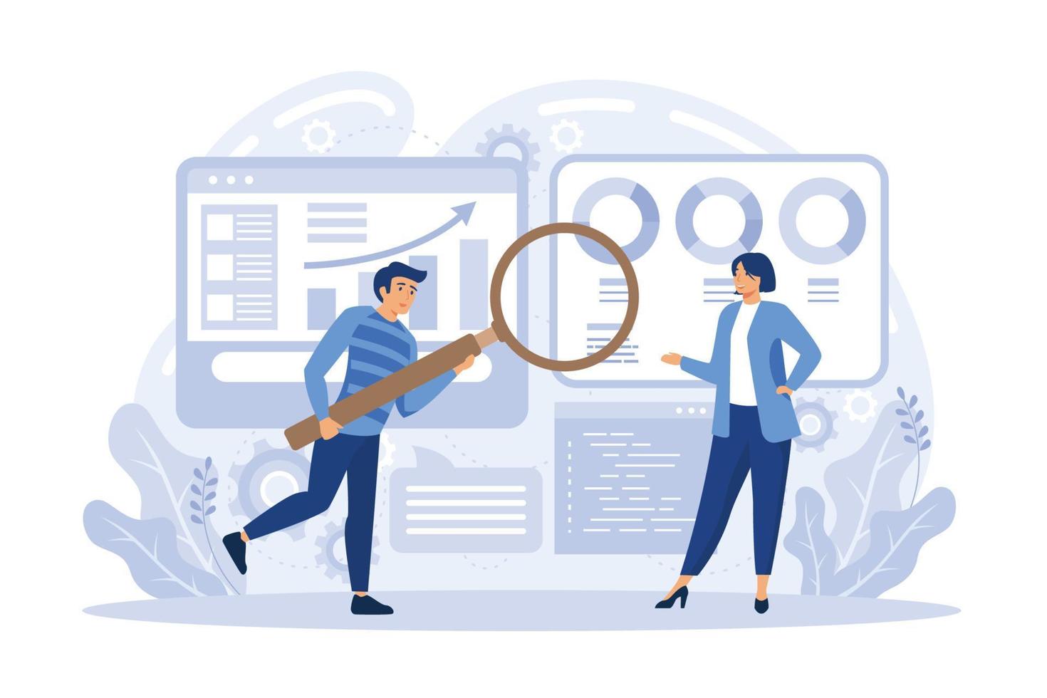 digital auditing, business plan, finance management, digital sales, revenue flat vector modern illustration