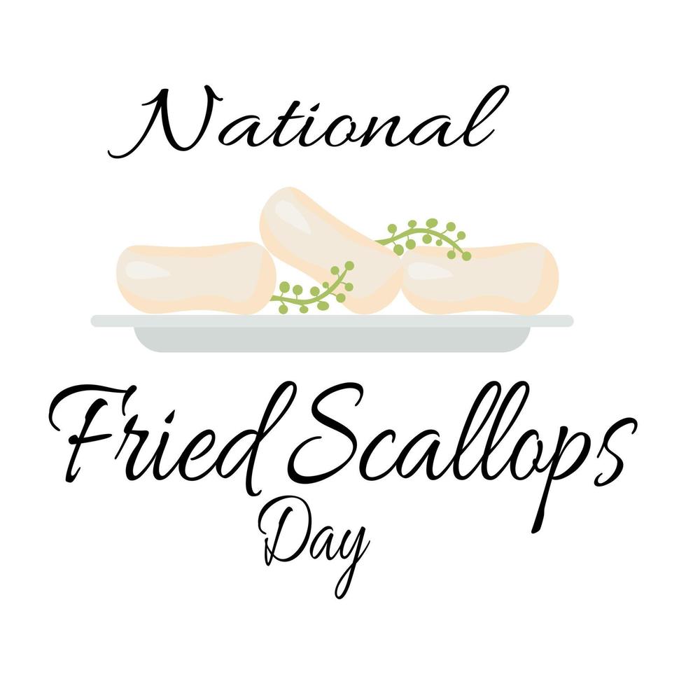 día nacional de vieiras fritas, idea para la decoración de carteles, pancartas o menús, plato de mariscos vector