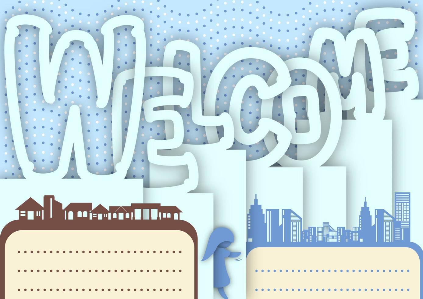 Paper cut welcom village city background Digital craft style paper, posters, vector 014