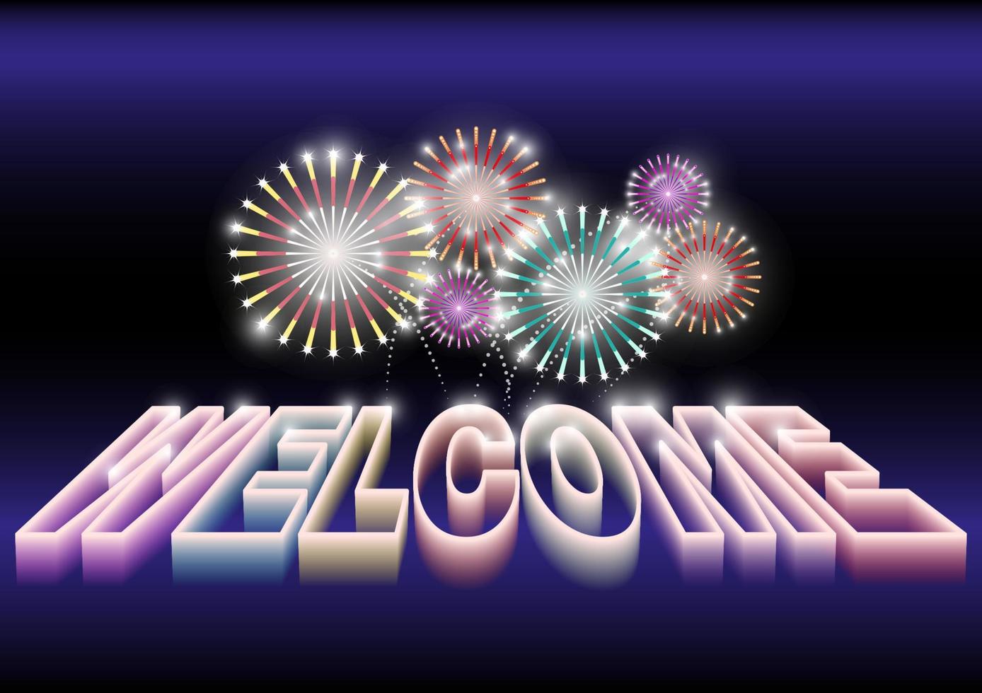 Papercut welcom with fireworks background Digital craft style paper, posters, vector 016