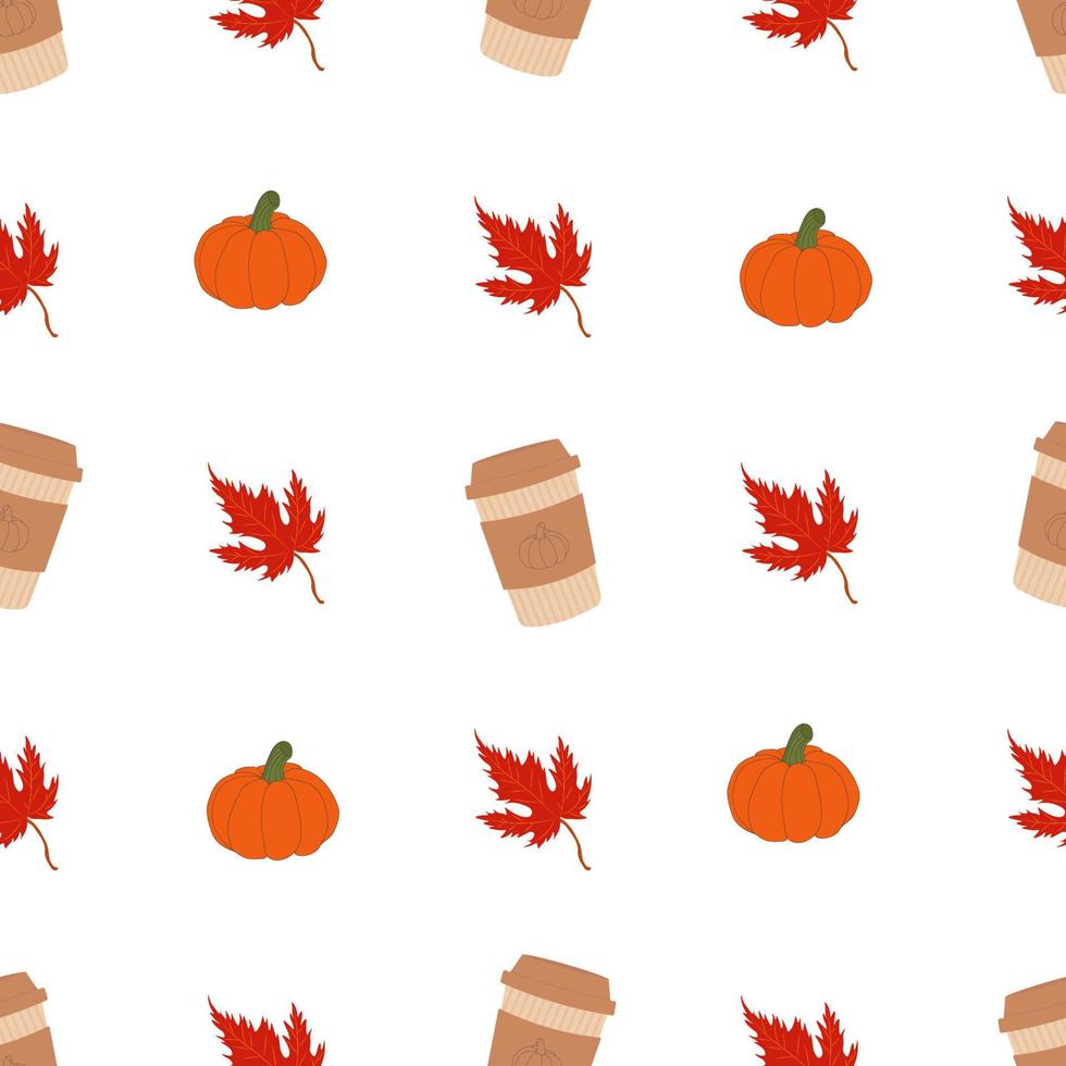 autumn pattern with pumpkin latte and autumn leaves. Autumn pattern for autumn design vector