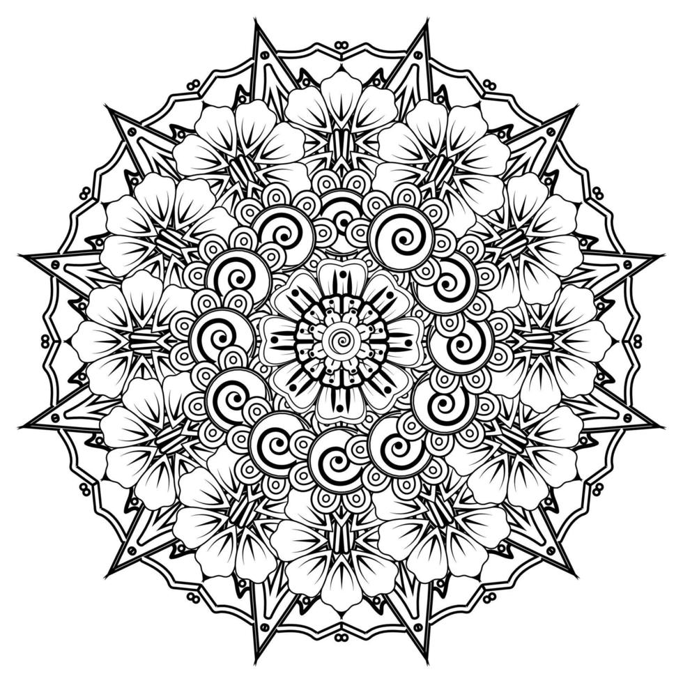 patrón circular en forma de mandala para henna, mehndi, tatuaje, decoración. adorno decorativo en estilo étnico oriental. página de libro para colorear. vector