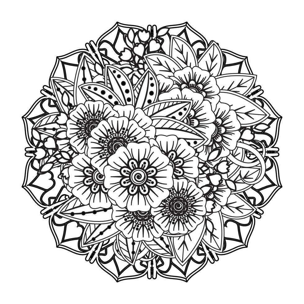 patrón circular en forma de mandala para henna, mehndi, tatuaje, decoración. adorno decorativo en estilo étnico oriental. página de libro para colorear. vector