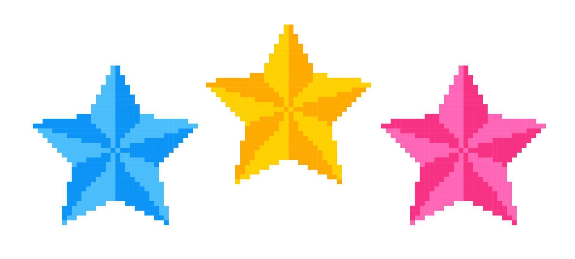 Vector icons of colorful stars in pixel art style.