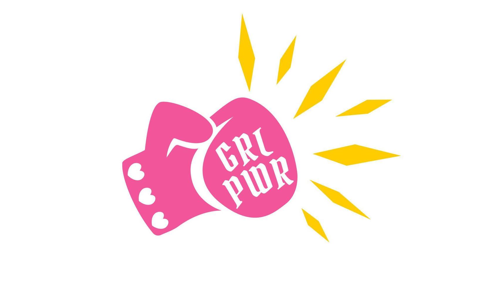 Vector emblem with text of girl power with pink boxing glove.