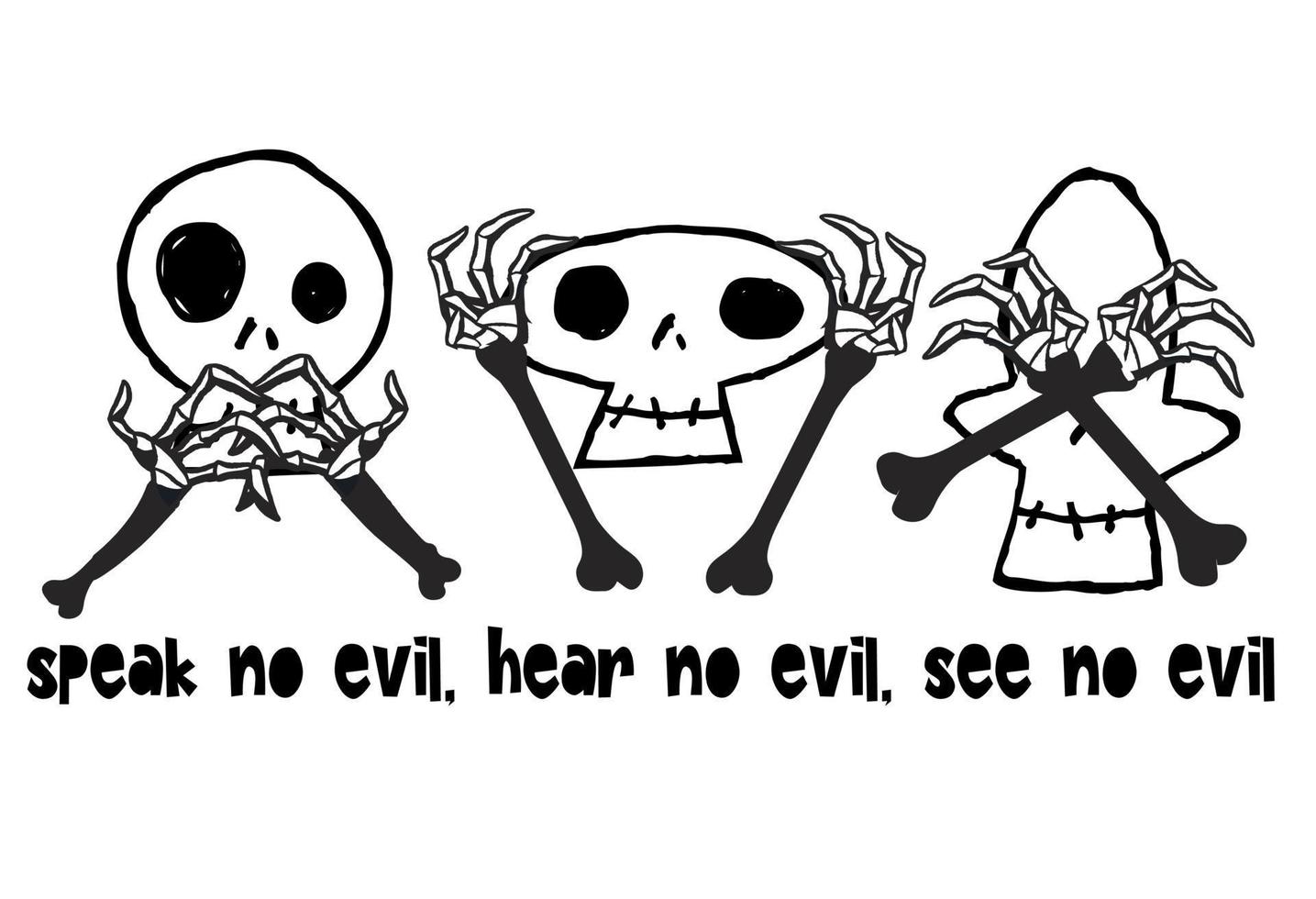 Halloween characters and english letters 'speak no evil, hear no evil, see no evil' vector