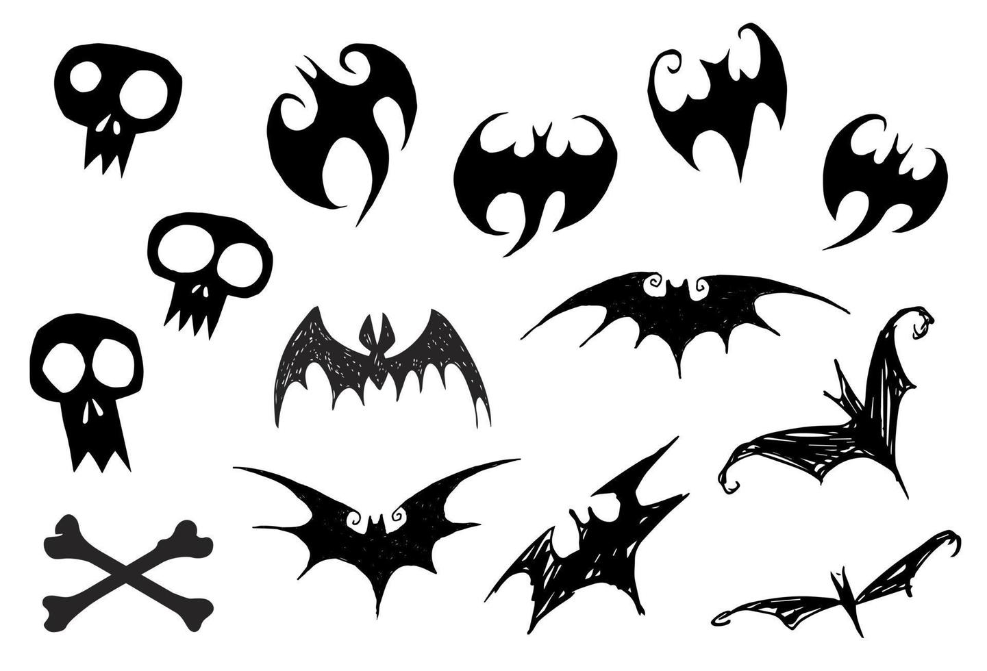 Halloween element set isolated skull bat bone vector