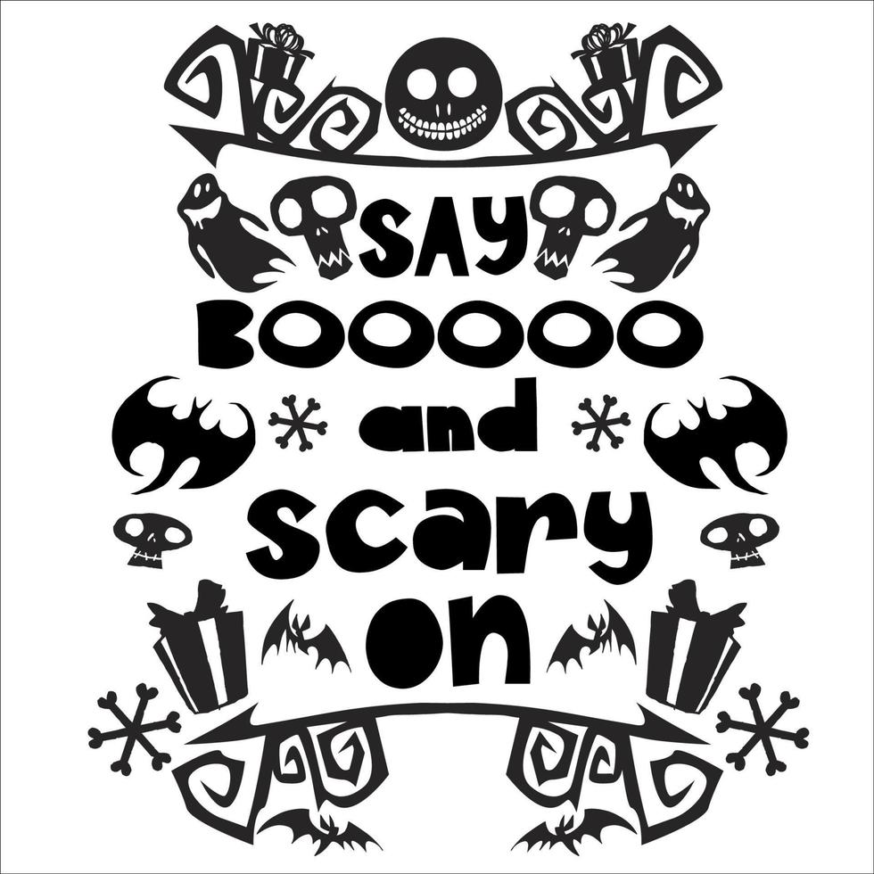 personajes de Halloween y letras en inglés 'say booooo y miedo' vector