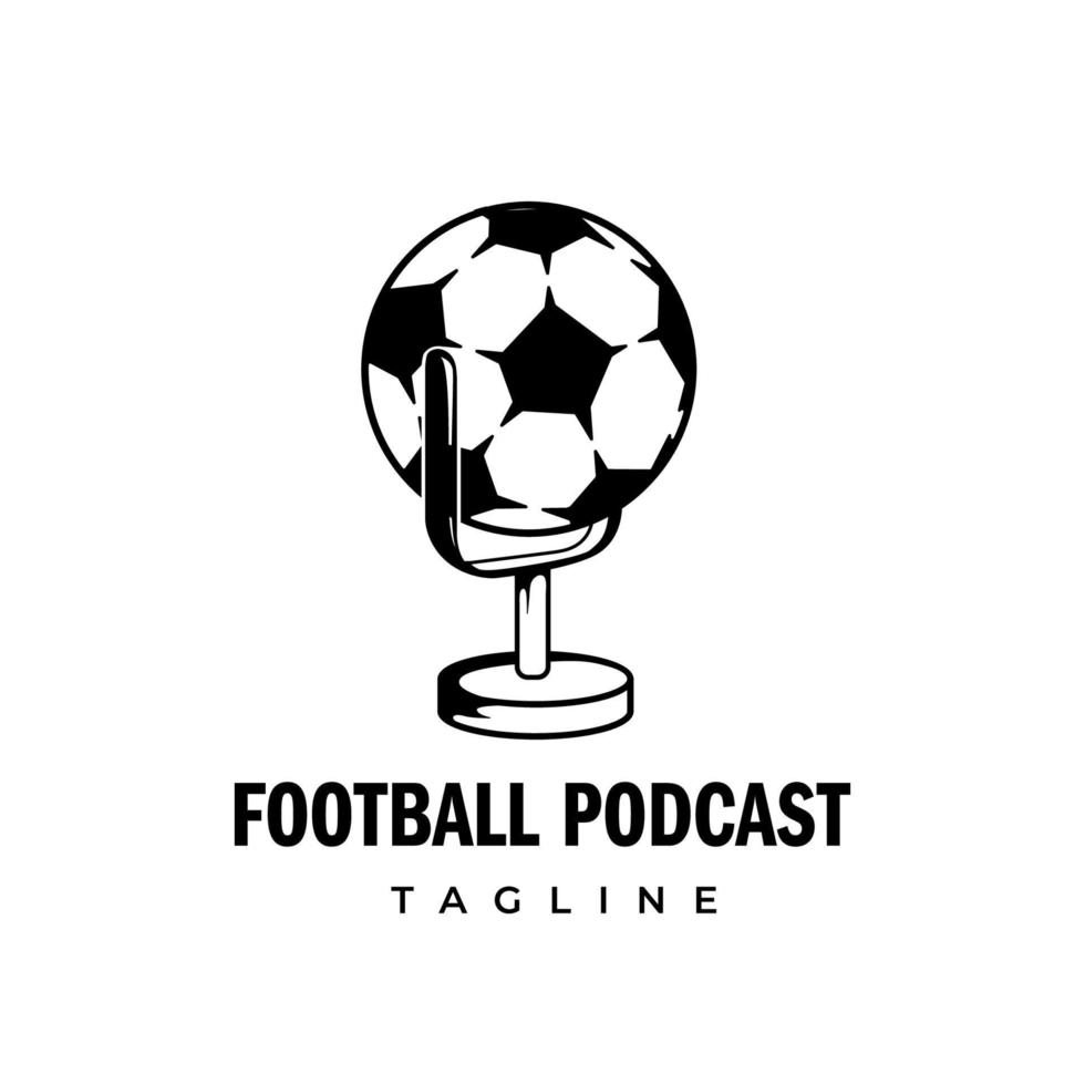 plantilla de logotipo de podcast de fútbol de fútbol de micrófono retro vector