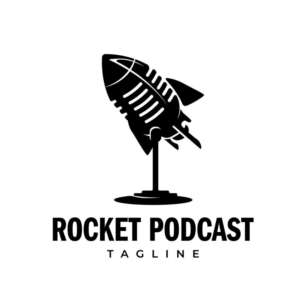 Retro Microphone Rocket Podcast Logo Template vector