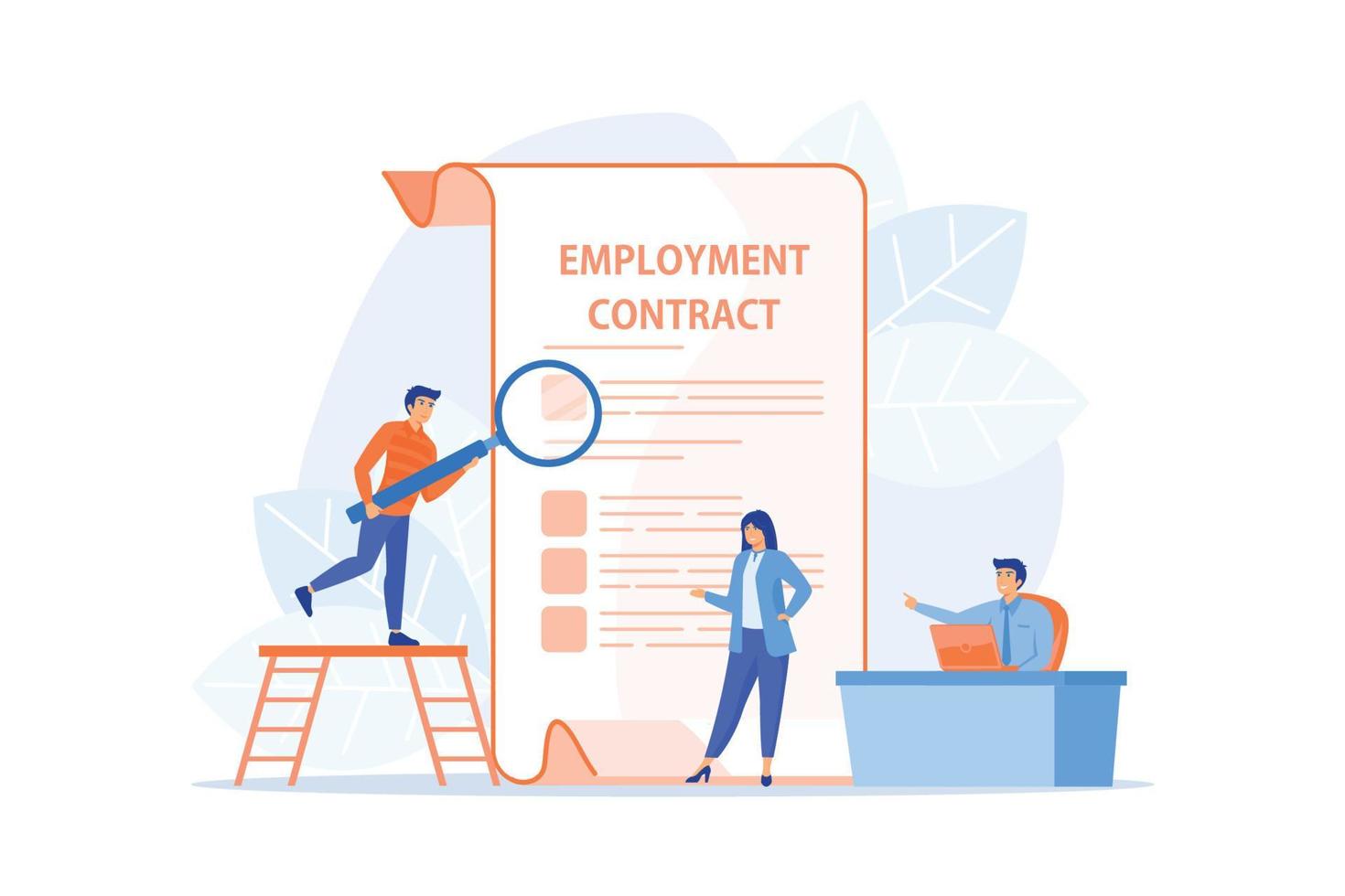 Employee hiring. Business document. HR management. Employment agreement, employment contract form, employee and employer relations concept. vector