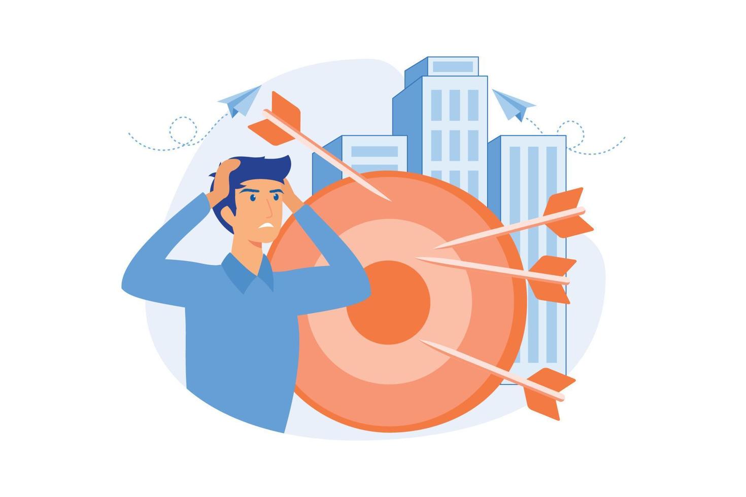Stressed man suffering from migraine. How to deal with frustration, frustration and anger control, emotionally intelligent habits concept. flat vector modern illustration