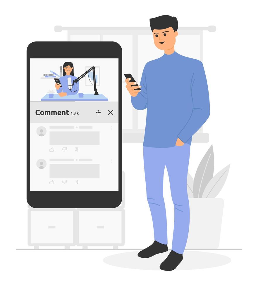 Concept illustration man comment on social media vector