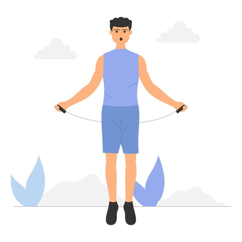 Man doing sport jumping rope illustration vector