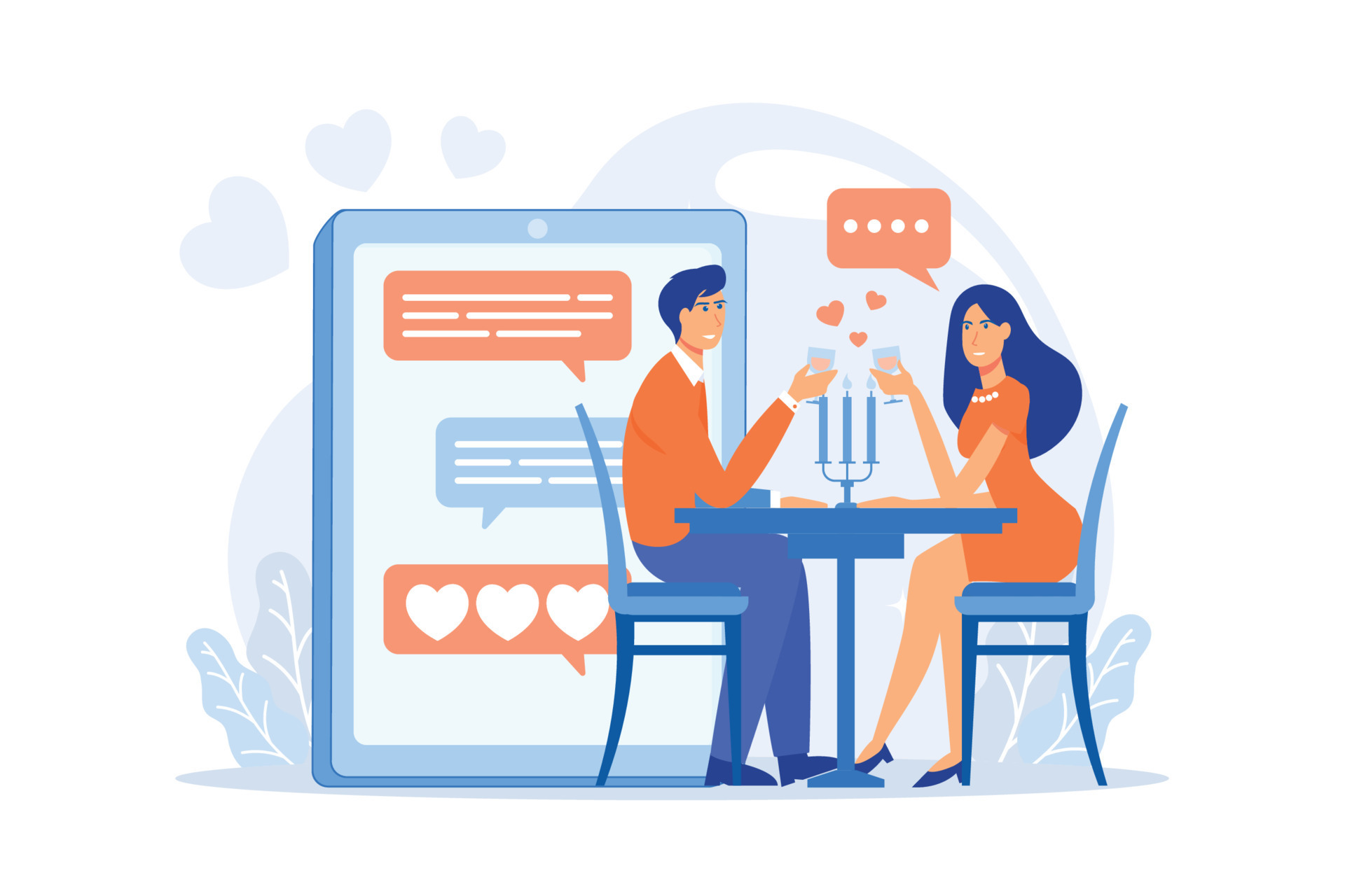 Man and woman using online dating app on smartphone and meeting at table,  tiny people. Blind date, speed dating, online dating service concept. flat  vector modern illustration 11431188 Vector Art at Vecteezy