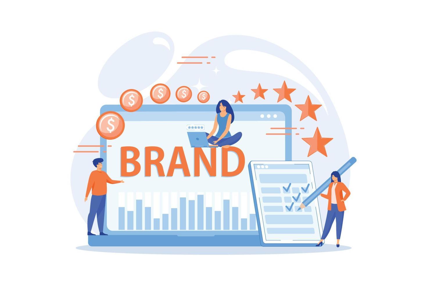 Promoting company credibility. Increasing clients loyalty. Customers conversion. Brand reputation, brand management, sales driving strategy concept.flat vector modern illustration