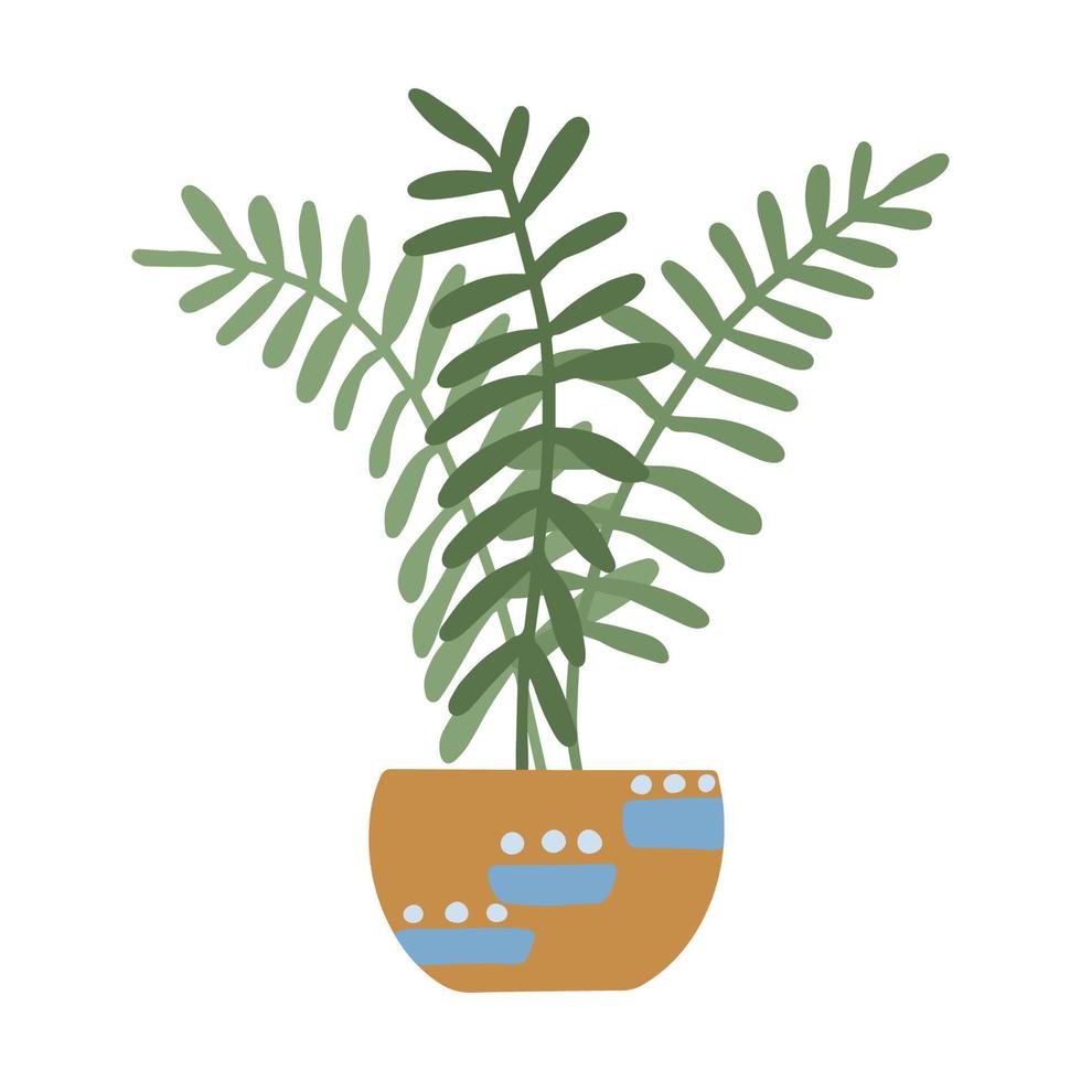 Modern potted house plant. Greenery decoration for cozy home. Cartoon vector illustration isolated on white