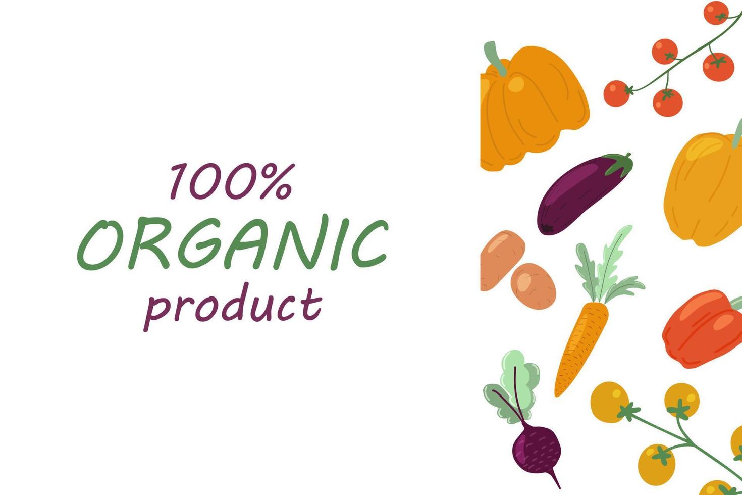 Colorful banner design with fresh ripe organic veggie. Flat vector illustration for design card, template, flyer for advertising local farm and market