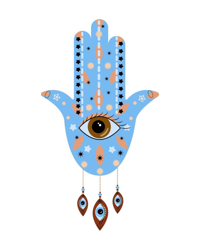 Ornate Hamsa hand amulet. Evil eye protection sign. Vector flat illustration