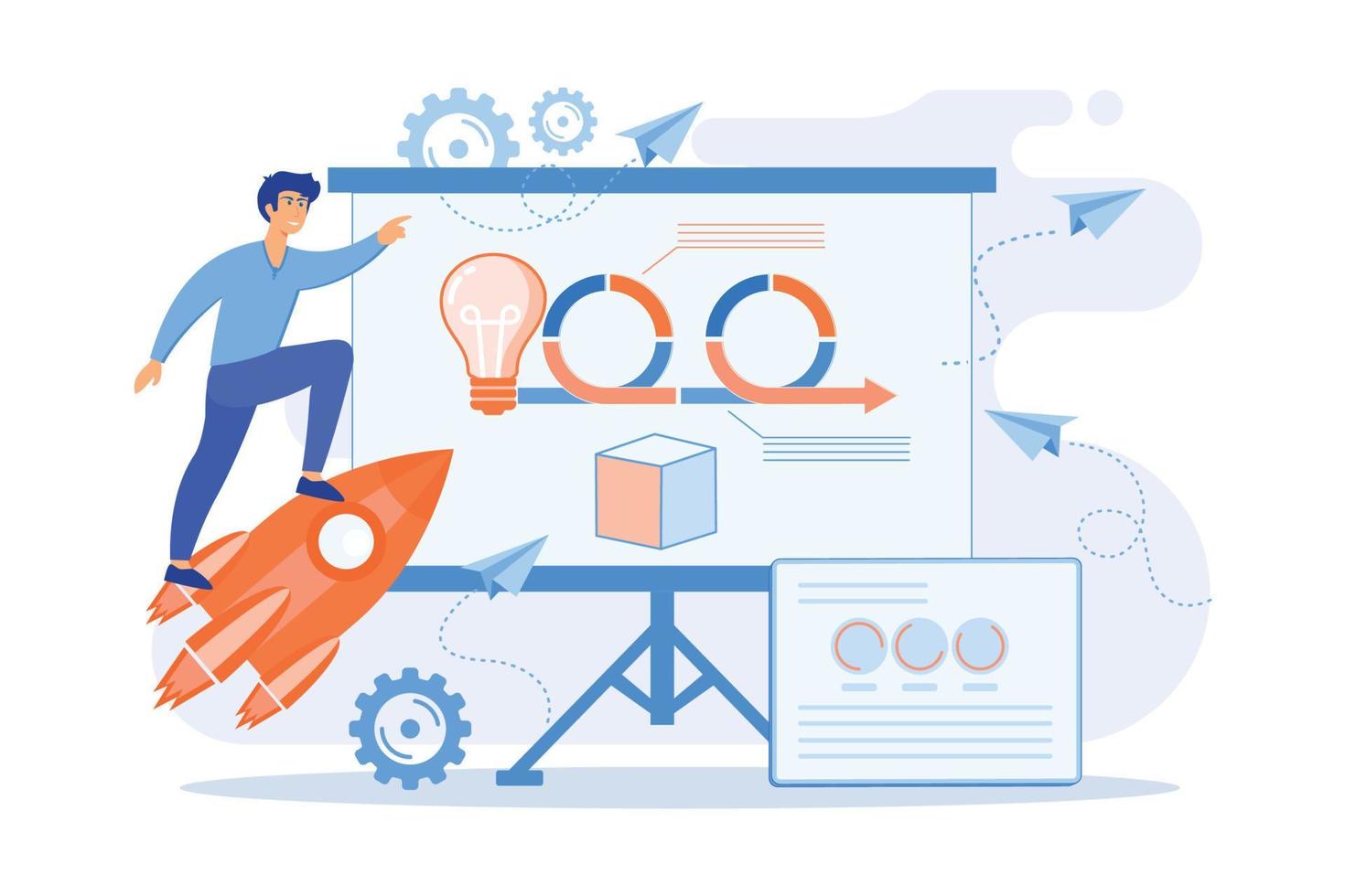 Development team member and scrum master working on Agile project for product ownerand stakeholders. Agile project management concept. vector