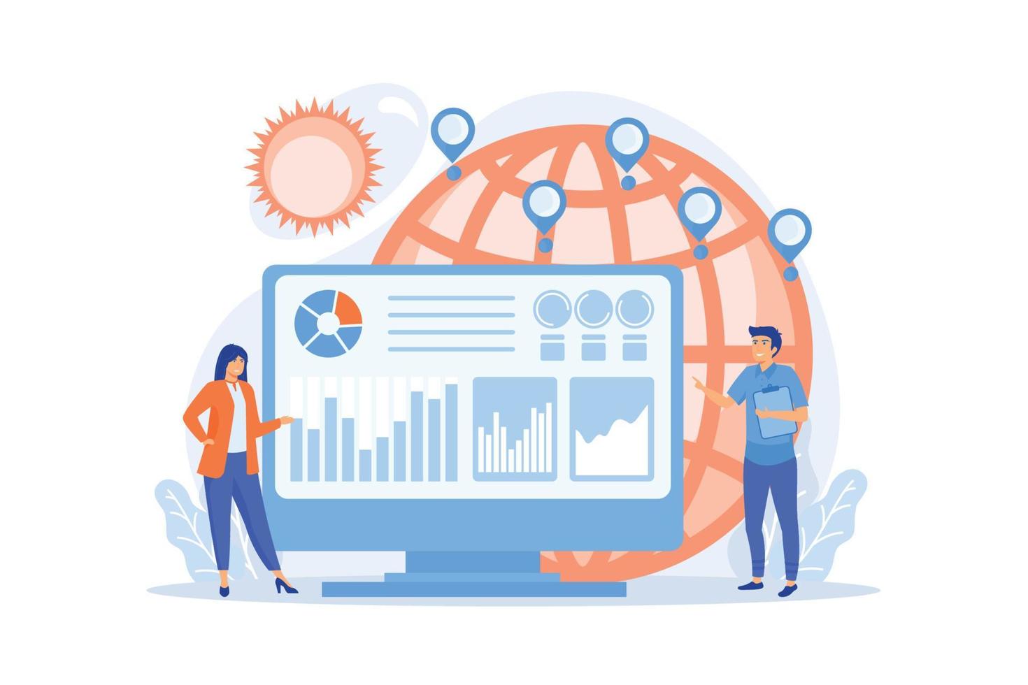 comercio global, análisis del mercado de valores. análisis de estadísticas  de comercio internacional, globalización económica. concepto de análisis de  datos ambientales. ilustración moderna de vector plano 11431295 Vector en  Vecteezy