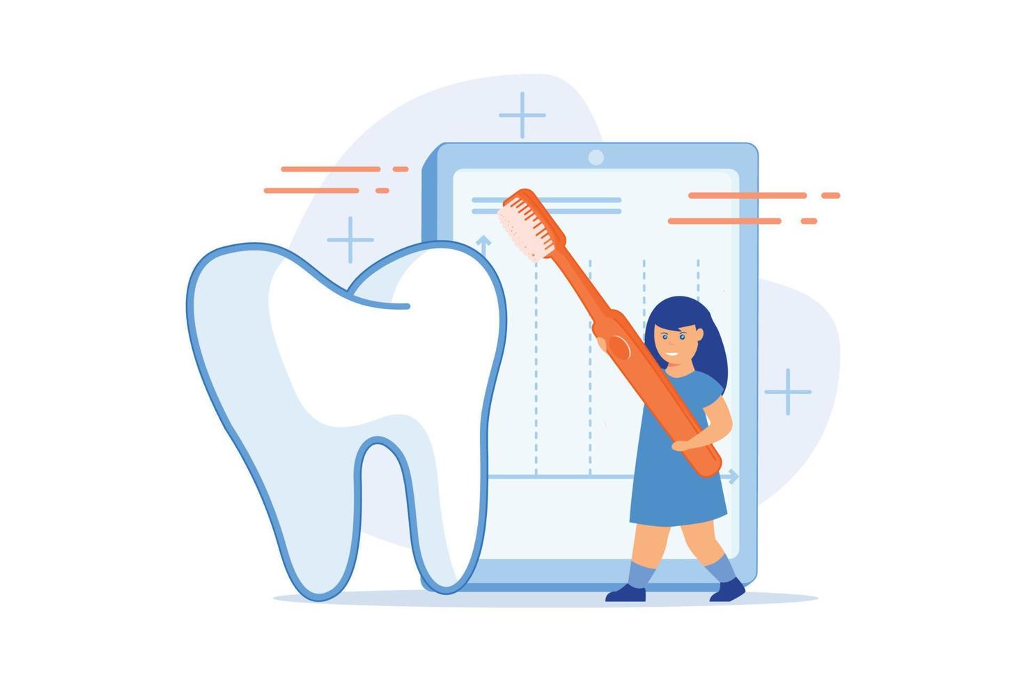 Learning brush teeth through play. Childrens electric toothbrush, sensor smart toothbrushes, app connected tooth cleaning, fun oral care concept.flat vector modern illustration