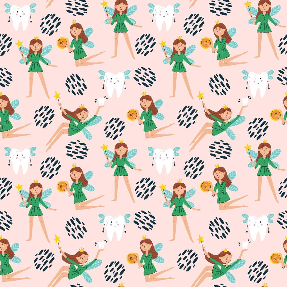 Pattern character tooth fairy with a coin tooth vector