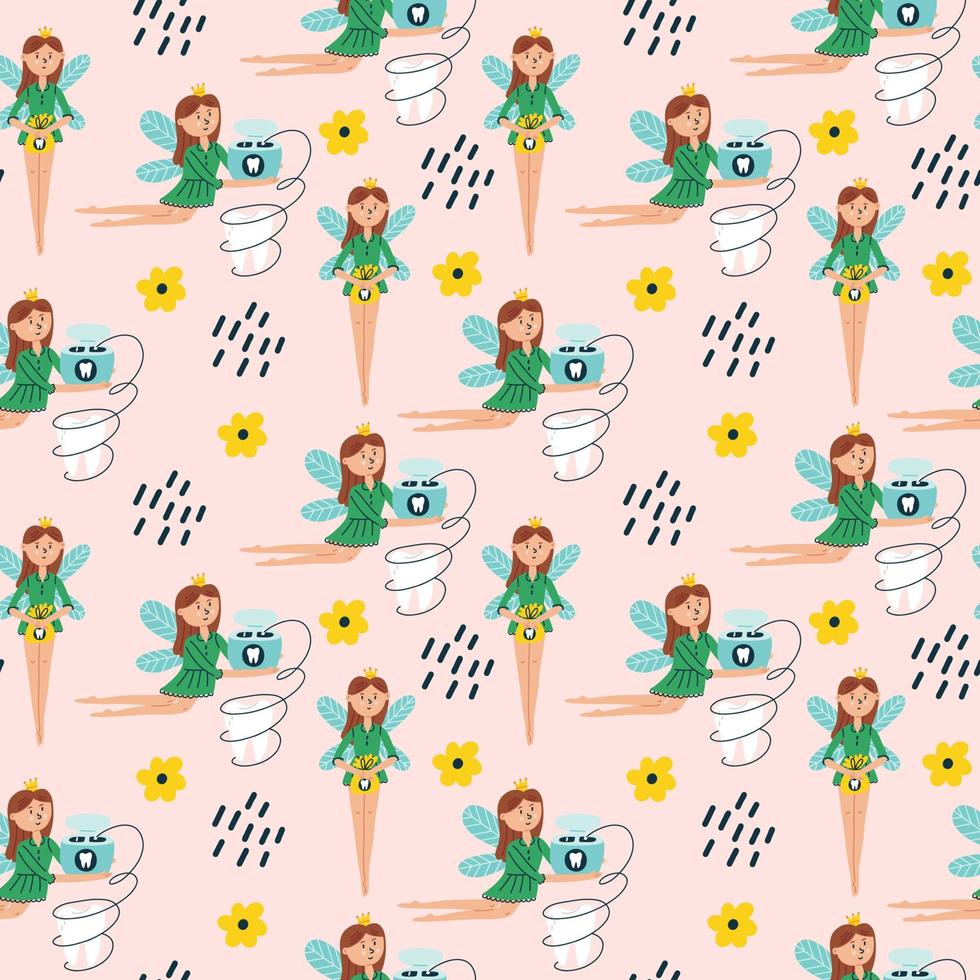 Pattern character tooth fairy with dental floss vector