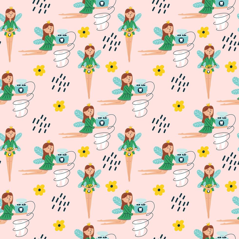 Pattern character tooth fairy with dental floss vector