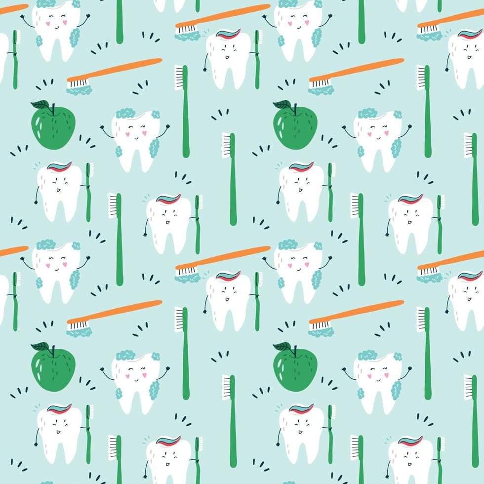 Pattern character white tooth brush apple vector